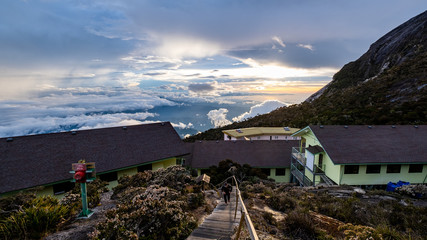 Mount Kinabalu shelter at sunset