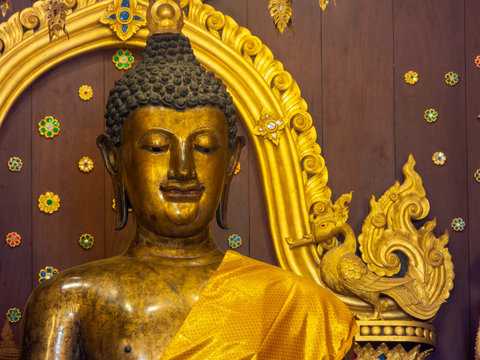 The Phra Jao Lan Thong Buddha statue.was built in B.E. 2039 (524 years ago) Lanna art period Lampang .