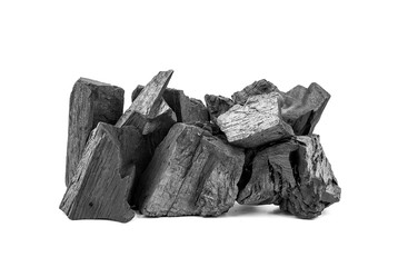 Natural wooden charcoal or traditional hard wood charcoal isolated on white background.