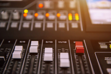 Close-up the professional video with audio mixer at studio for live the media and sound equipment production concept.