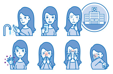 体調不良の女性のイラスト　病気の予防