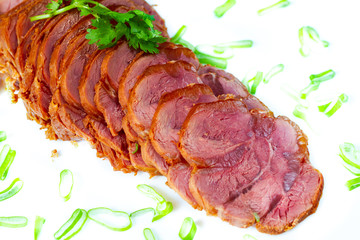 Sliced Braised Beef Shank on cutting board
