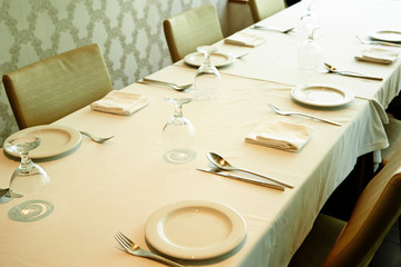Restaurant table setting on table