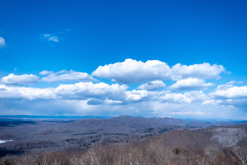 Beautiful blue sky, white clouds in the mountains