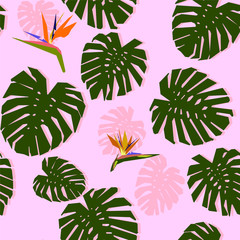 Tropical monstera geometric abstract pattern
