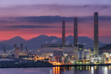 Power station at dusk