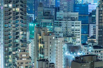 high rise residential buildings in Hong Kong city at night