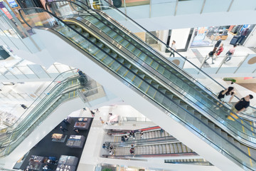 Interior view of escalator in shopping mall