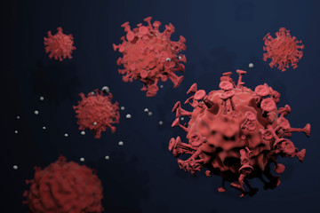 Fototapeta na wymiar Microscopic virus close-up. Coronavirus disease (COVID-19) outbreak concept. 3D rendering image.