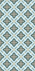 Line Thai blue and green flower seamless pattern