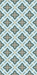 Line Thai blue and green flower seamless pattern
