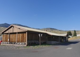 Fototapeta premium Facade of the public library building in Gardiner, Montana.