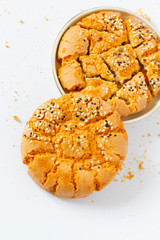 Freshly baked cookies on white background