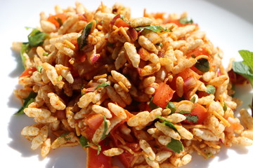 Bhel or Bhel puri chaat, famous street food in India