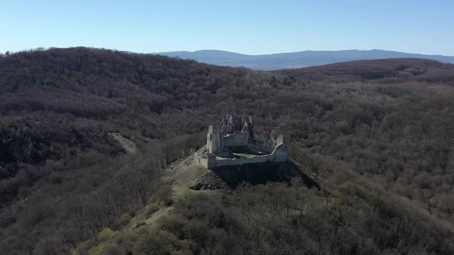 Aerial view of castle in Brekov village in Slovakia