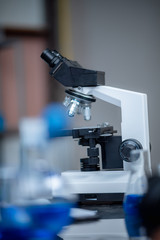 Closeup of Scientific microscope data analysis in the laboratory