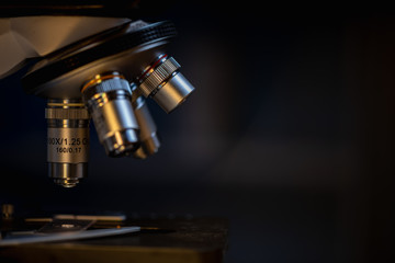 Fototapeta na wymiar Closeup of Scientific microscope data analysis in the laboratory