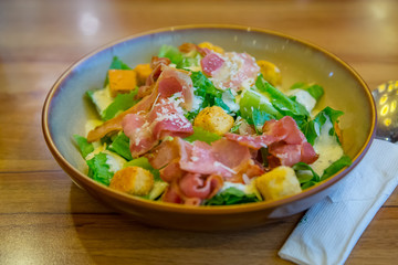 Bacon and ham salad for health