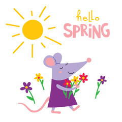 Hello spring greeting card with rat