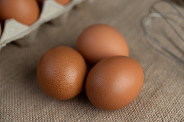 Eggs on the floor of hemp sacks
