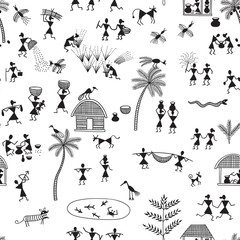 Warli painting, traditional Indian tribal art.