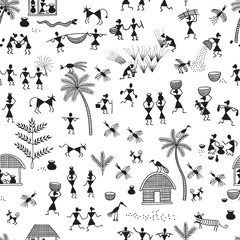 Warli painting, traditional Indian tribal art.