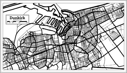 Dunkirk France City Map in Black and White Color in Retro Style. Outline Map.