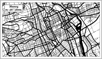 Nancy France City Map in Black and White Color in Retro Style. Outline Map.