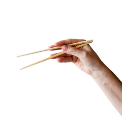 Caucasian man's hand holding chopsticks