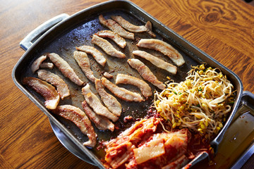 Home Korean BBQ, pork and kimchi