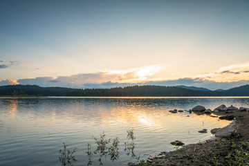 Fototapeta premium Lake sunrise Beautiful sunrise view of Shiroka Polyana.