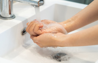 Hand washing with highgiene soap