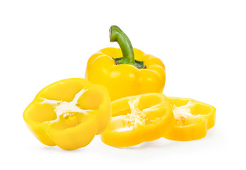  fresh yellow peppers isolated on white background