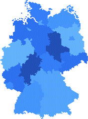Blue hexagon Germany map on white background. Vector illustration.
