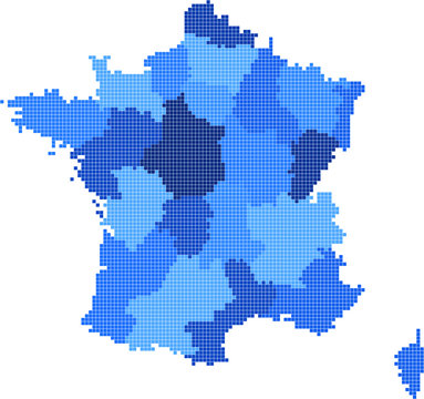 Blue square France map on white background. Vector illustration.