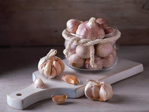 garlic on wooden board