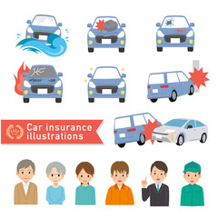Naklejka premium 自動車 車 自動車保険 イラスト ベクター 人物 セット