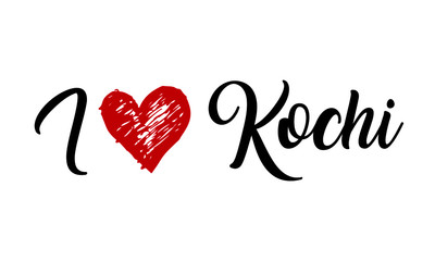 i love Kochi Creative Cursive Typographic Template with red heart.
