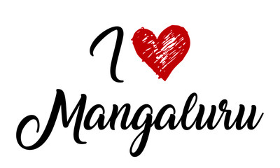 i love Mangaluru Creative Cursive Typographic Template with red heart.