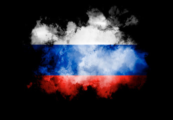 Russian flag performed from color smoke on the black background. Abstract symbol.