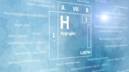 Elemental hydrogen concept from the periodic table of chemical elements. Light blue background. - obrazy, fototapety, plakaty