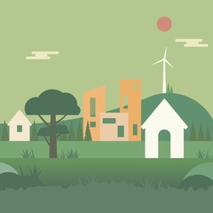 home,landscape with hilld and turbine backround - vector illustration