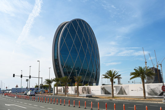 Circular skyscraper in Abu Dhabi, UAE. Clear Sunny day 12 March 2020