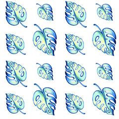 Fototapeta na wymiar A tropical seamless pattern of Monstera leaf. Illustration drawn with a marker, isolated on a white background,used in the design of postcards packaging and labels of cosmetics. Print on fabric.