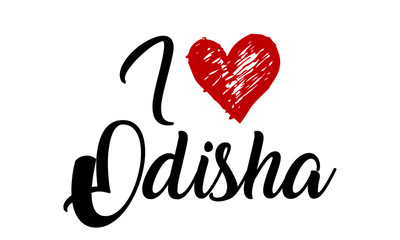 i love Odisha Creative Cursive Typographic Template with red heart.