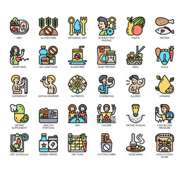 Set of diet thin line and pixel perfect icons for any web and app project.