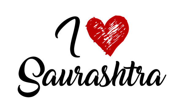 I Love Saurashtra red heart and Creative Cursive Typographic Template.