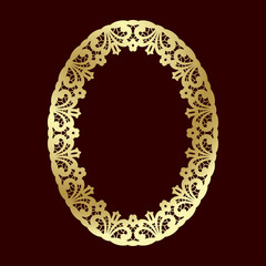 Golden openwork frame with floral ethnic pattern. Laser cutting template for greeting cards, wedding invitations and decorations.