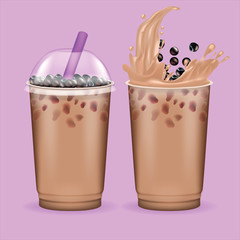 Realistic Detailed 3d Bubble Tea Set. Vector
