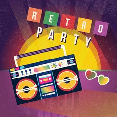 Cartoon Color Retro Party Ad Flyer Concept Banner. Vector